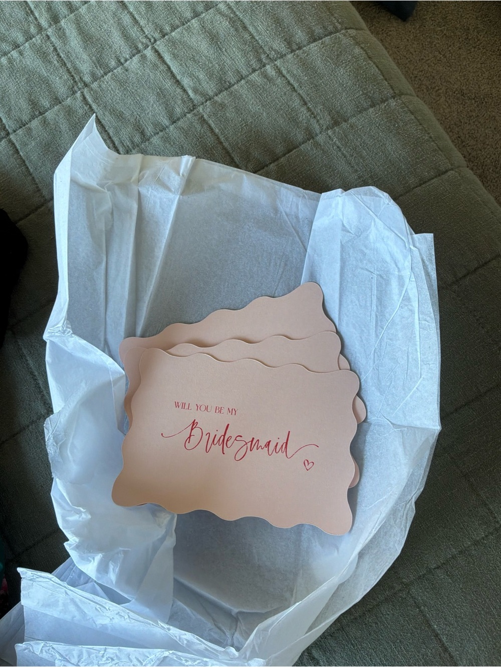 Scalloped 'Will You Be My Bridesmaid' Cards x3- Blush Pink